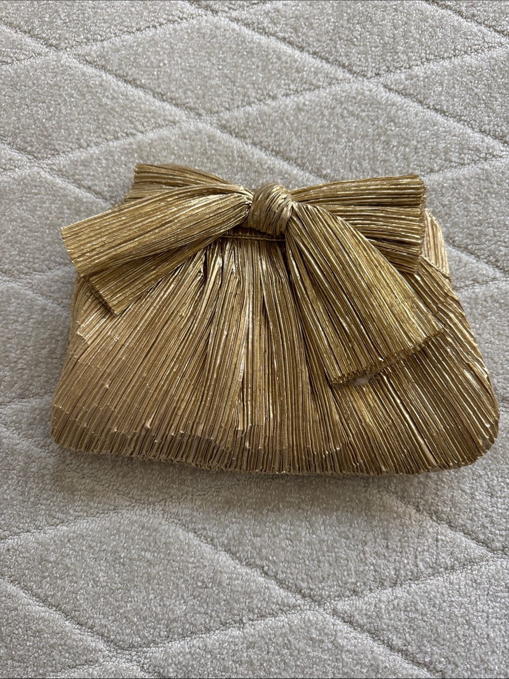 Loeffler Randall Metallic Gold Pleated Bow Clutch